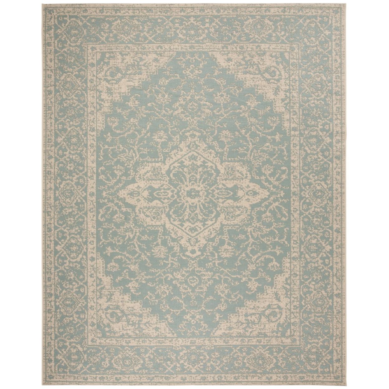 Aqua and Cream Rectangular Synthetic Outdoor Rug, 5'3" x 7'6"