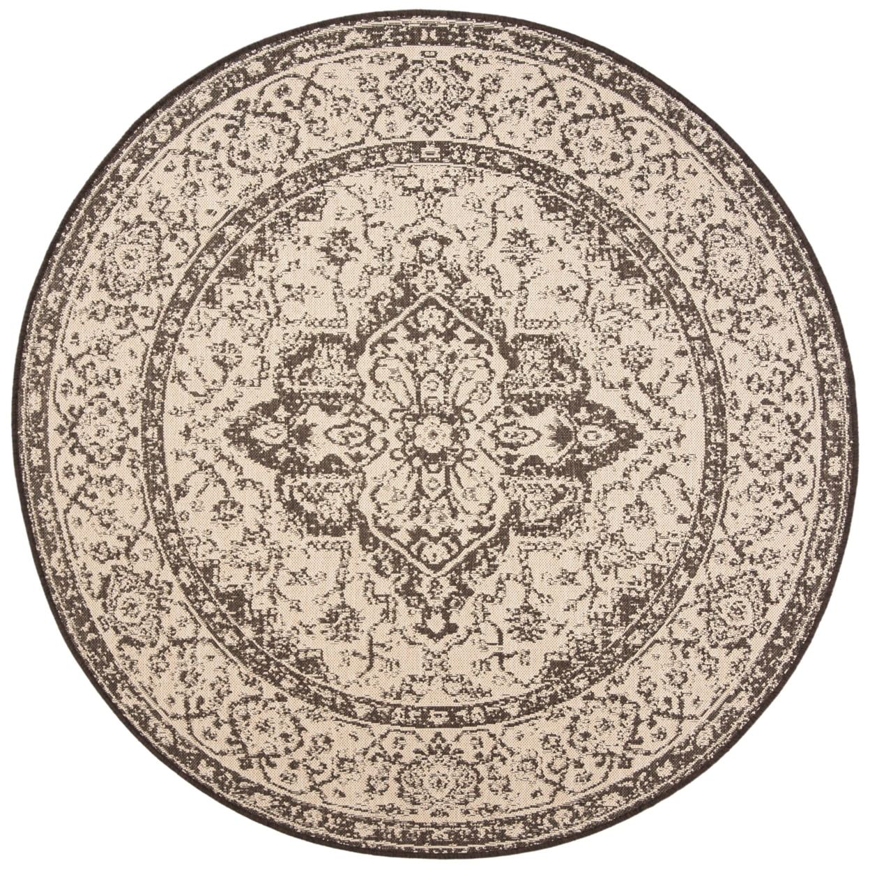 Cream and Brown Round Synthetic Non-slip Area Rug, 6'7"