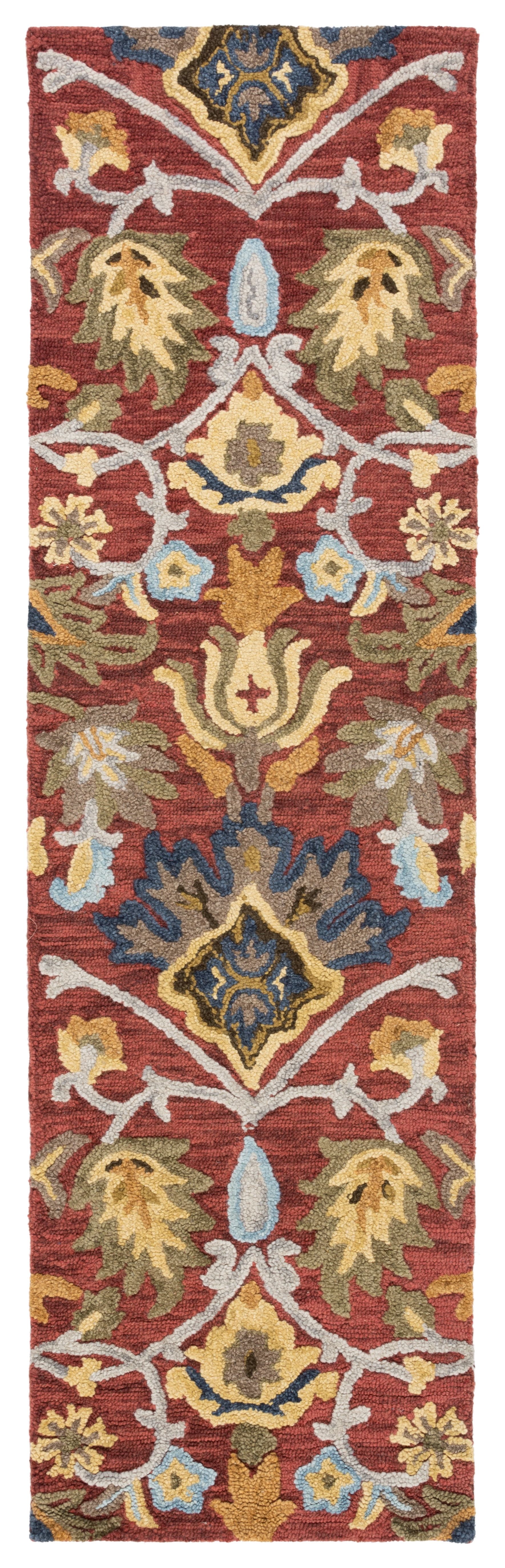 Red and Multicolor Floral Wool Runner Rug, 2'3" x 14'