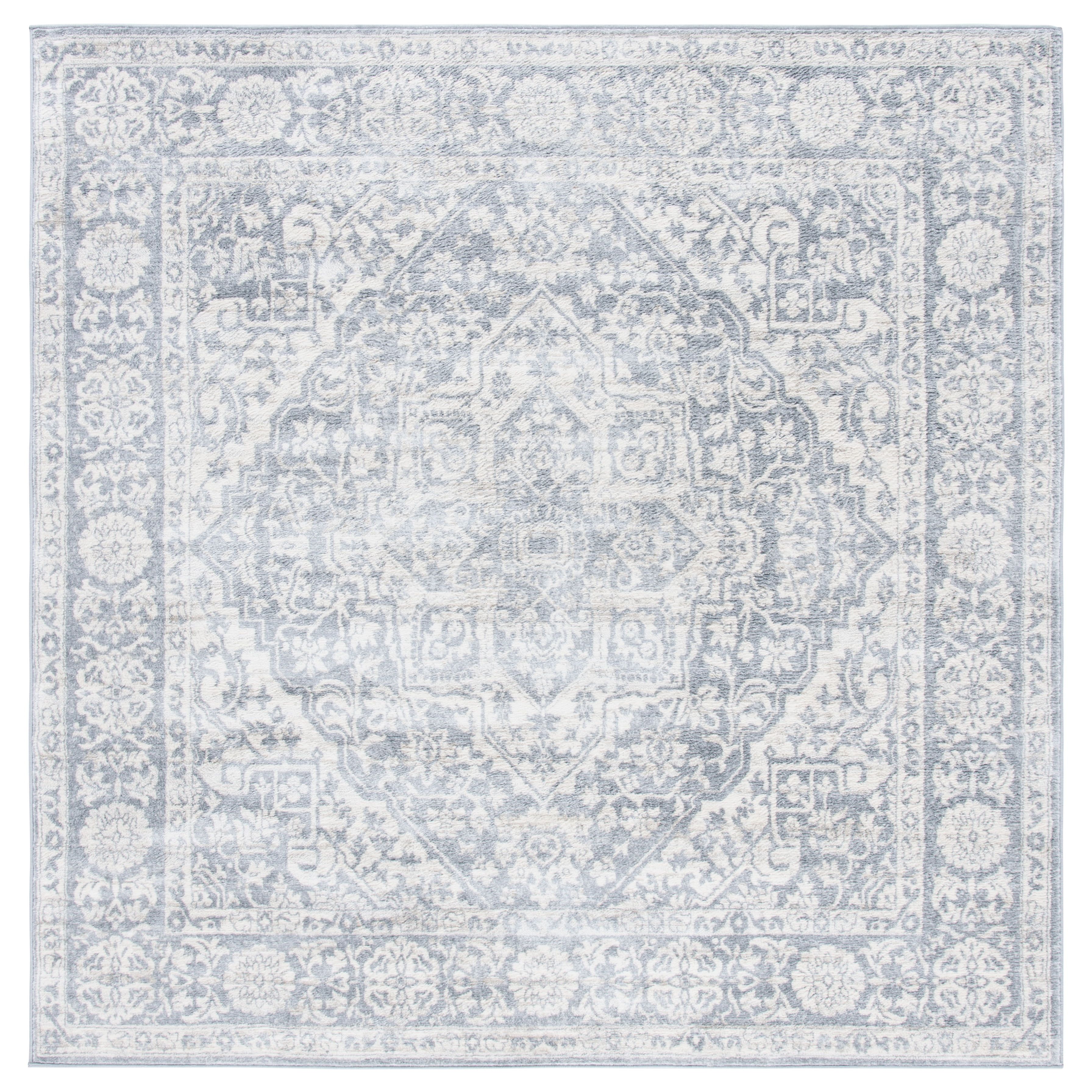 Brentwood Square Light Grey & Ivory Synthetic Area Rug 10'x10'