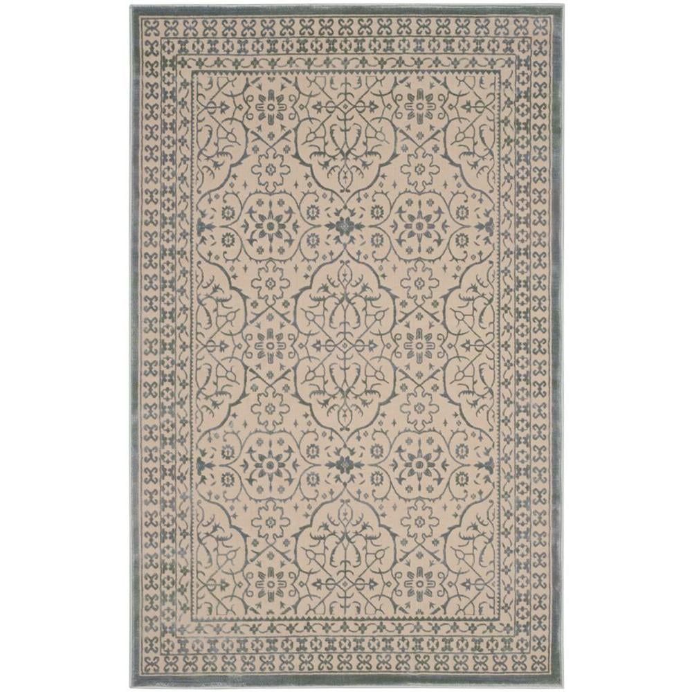 Modern Vintage Cream & Sage Easy-Care Synthetic Rug 4' x 6'