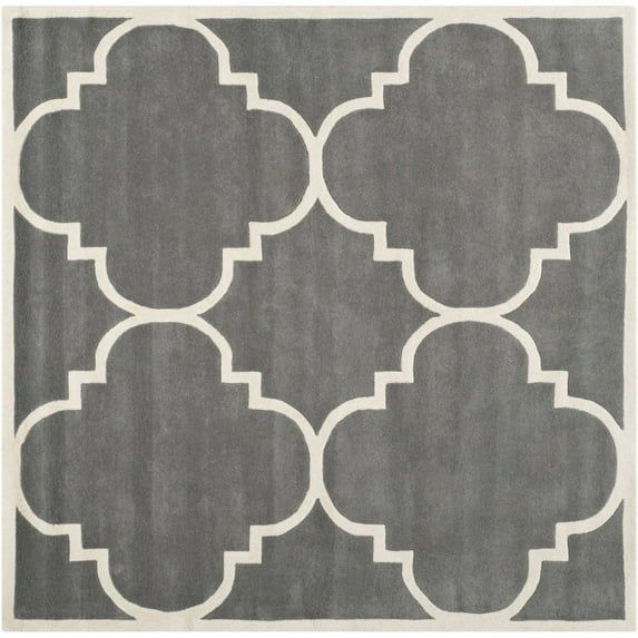 Hand-tufted Dark Grey & Ivory Square Wool Accent Rug, 4' x 4'