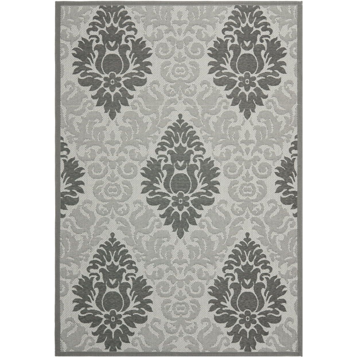 Gray Damask Rectangular Synthetic Outdoor Area Rug