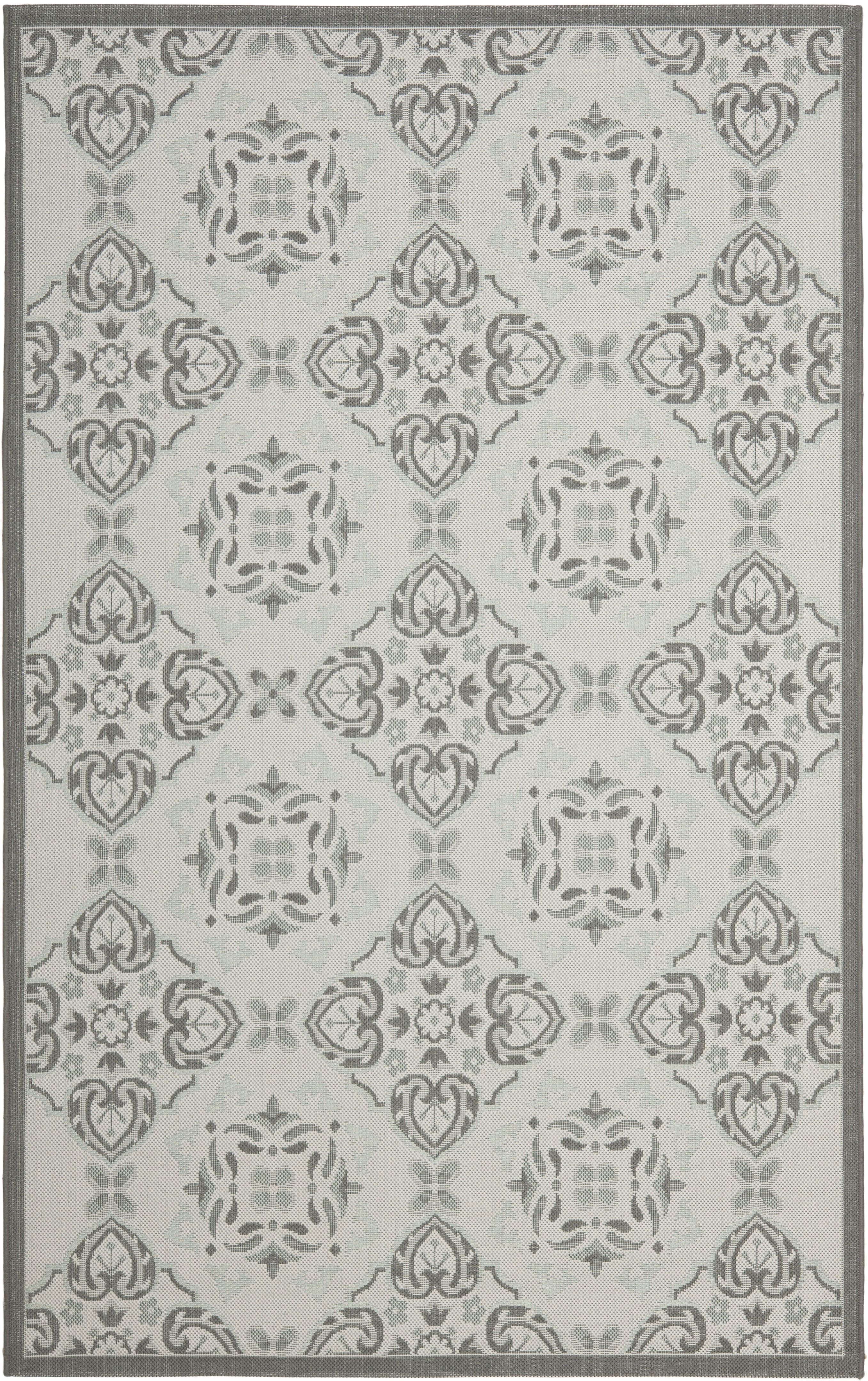 Gray and Aqua Geometric 5' x 7' Stain-Resistant Area Rug