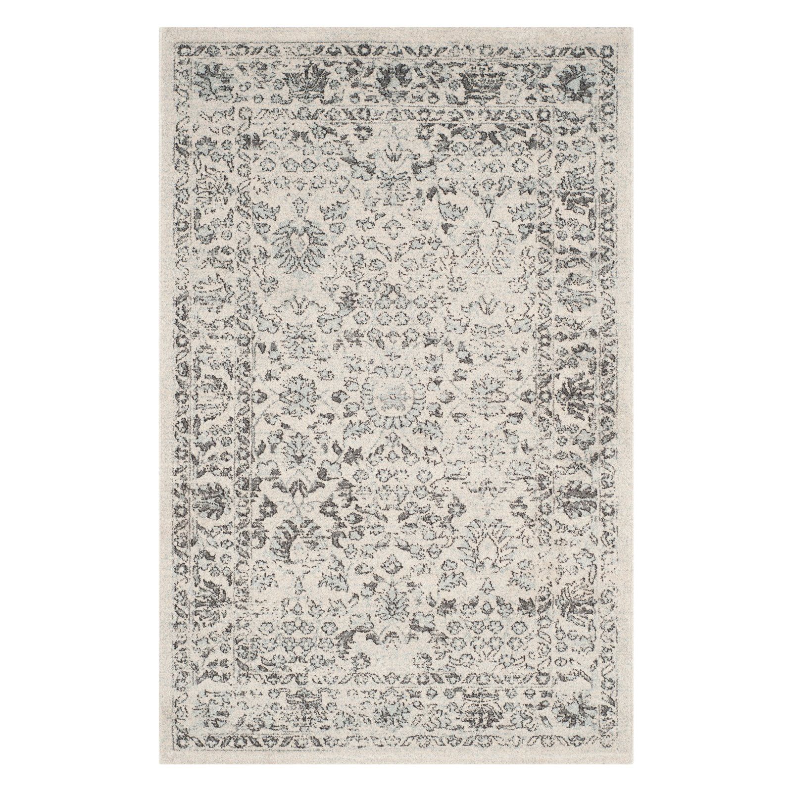 Handmade Blue and Gray Floral Motif 4' x 6' Area Rug