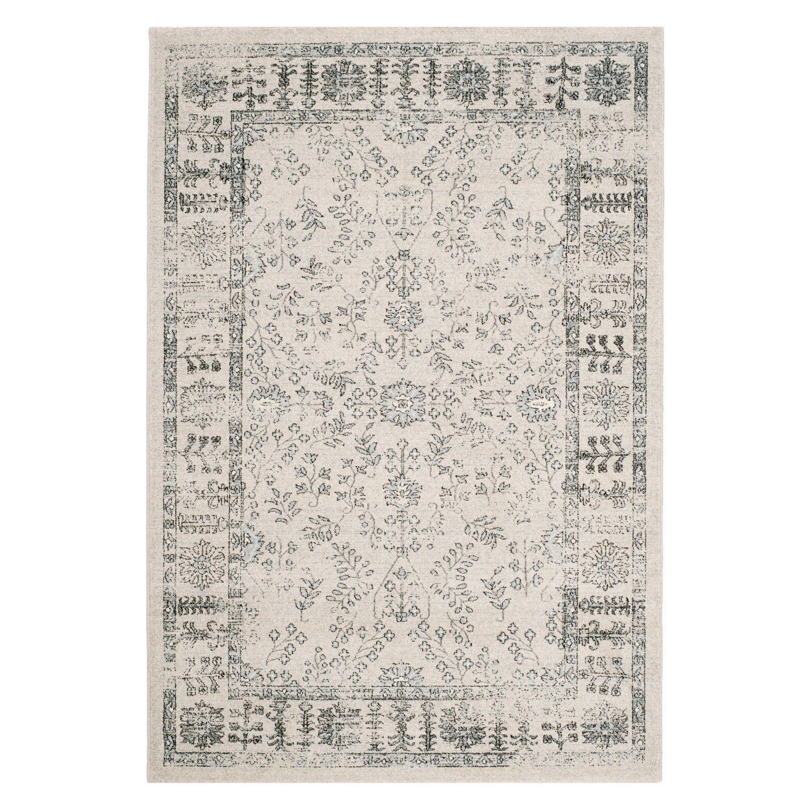 Handmade Blue and Beige Floral Motif Rectangular Rug