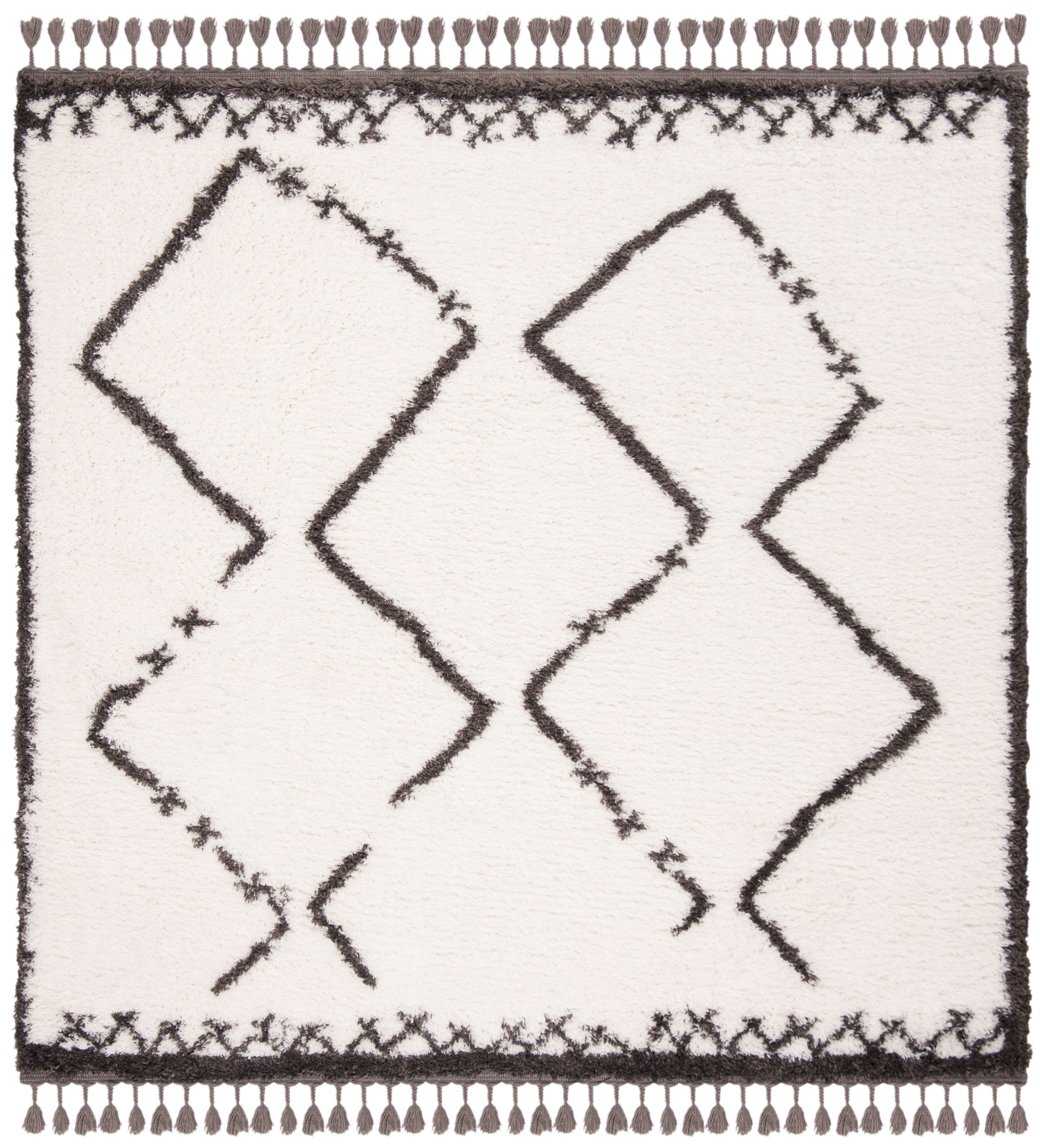 Gray and Cream Square Trellis Shag Area Rug