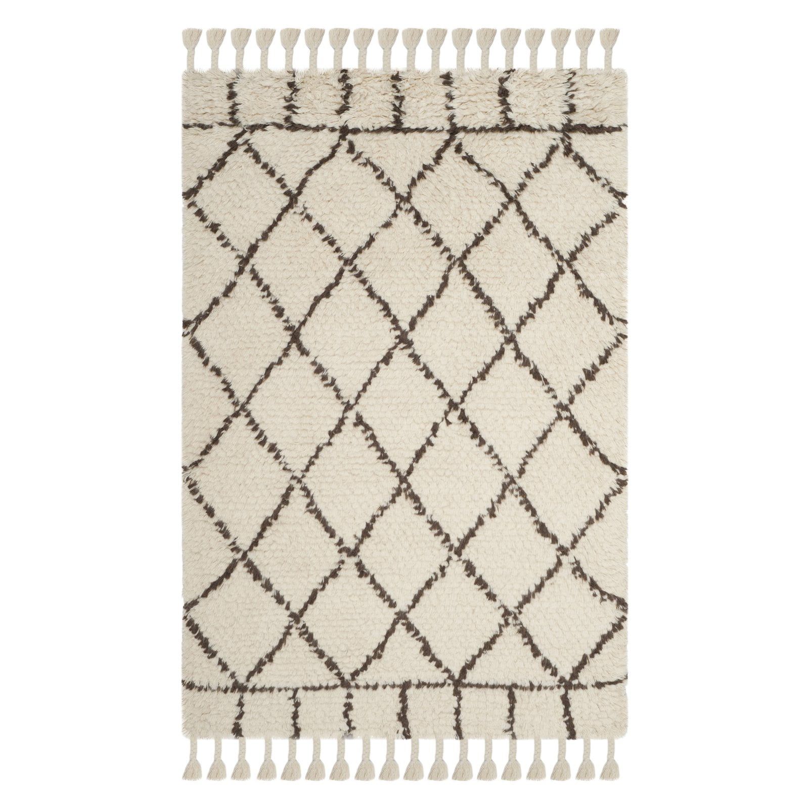 Casablanca Ivory and Brown Hand-Tufted Wool Shag Area Rug 8' x 10'