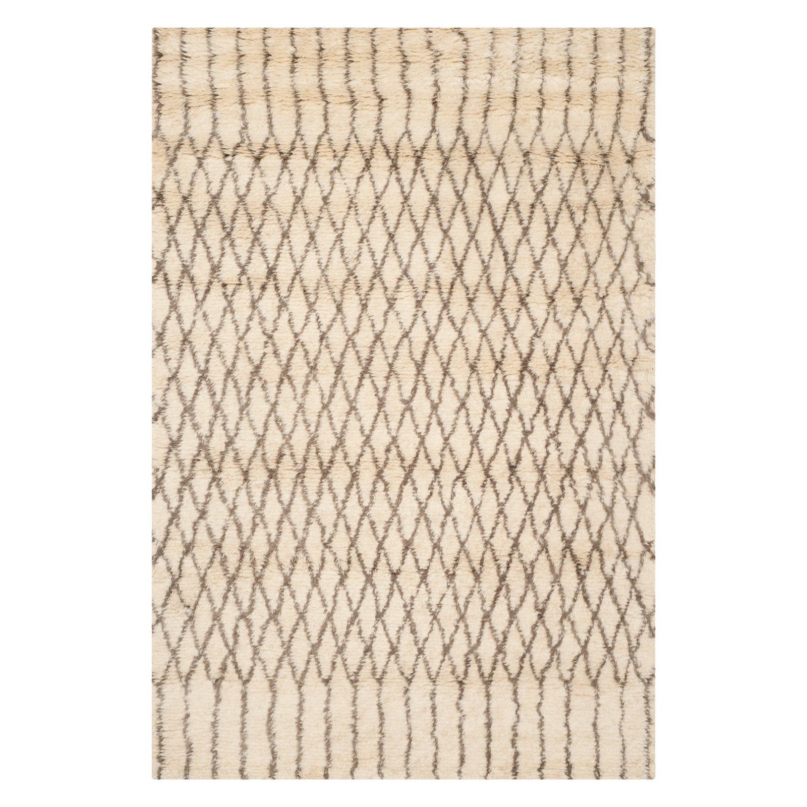 Ivory & Green Hand-Tufted Wool Shag Area Rug 6' x 9'