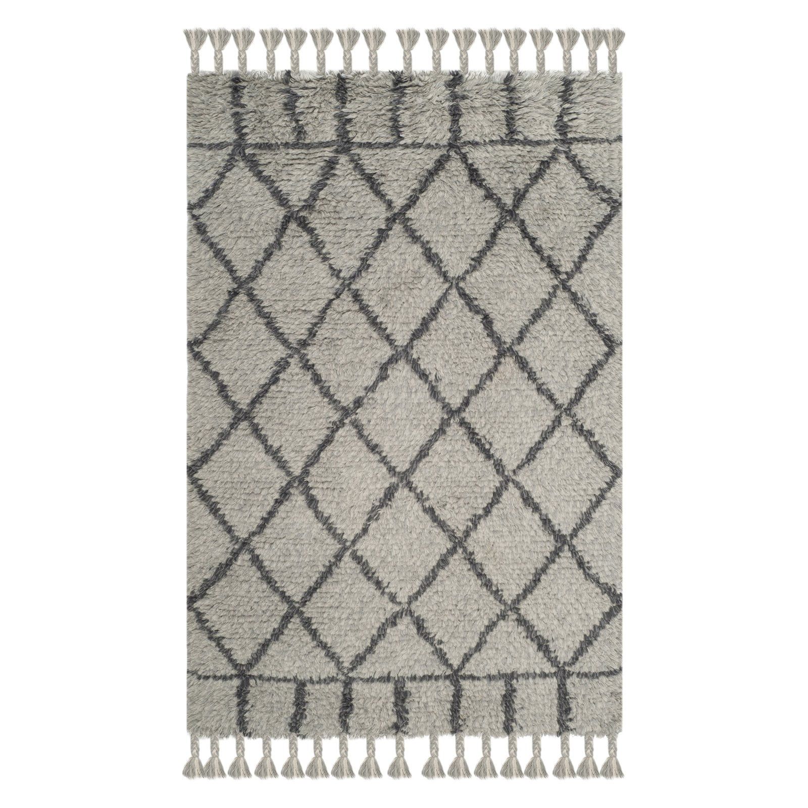 Grey and Dark Grey Hand-Tufted Wool Shag Runner Rug