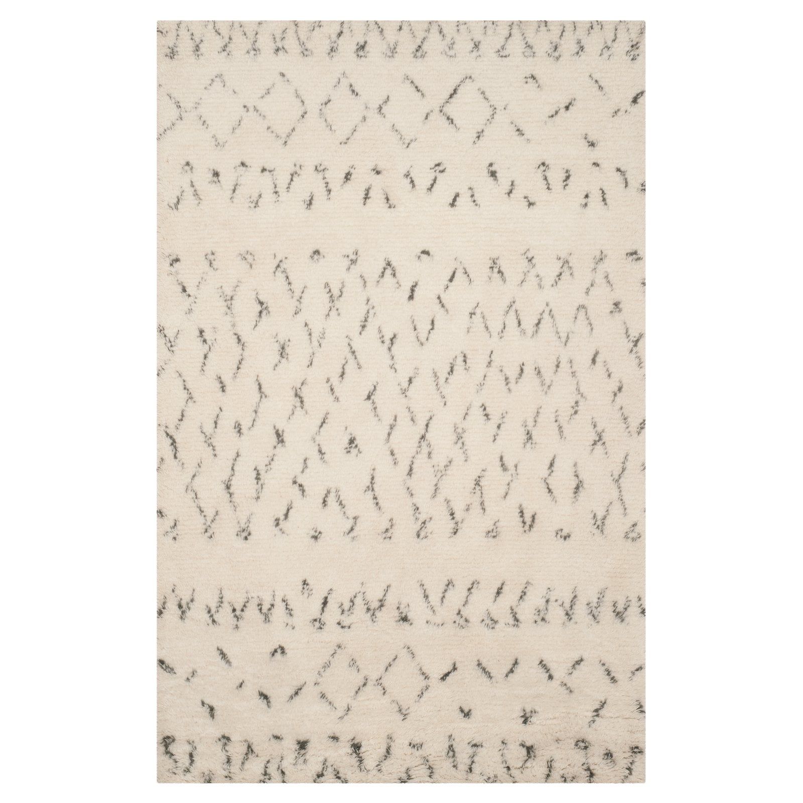 Hand-tufted Southwestern Diamond Shag Rug 6'x6' in Grey and Ivory Wool