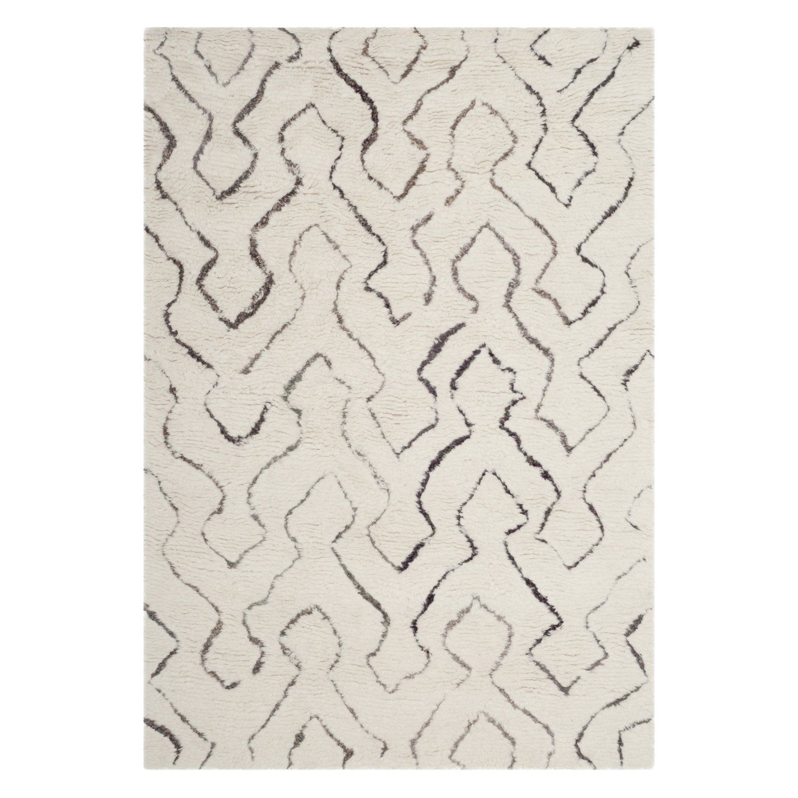 Ivory Hand-Tufted Wool Shag Rug, 5' x 8'