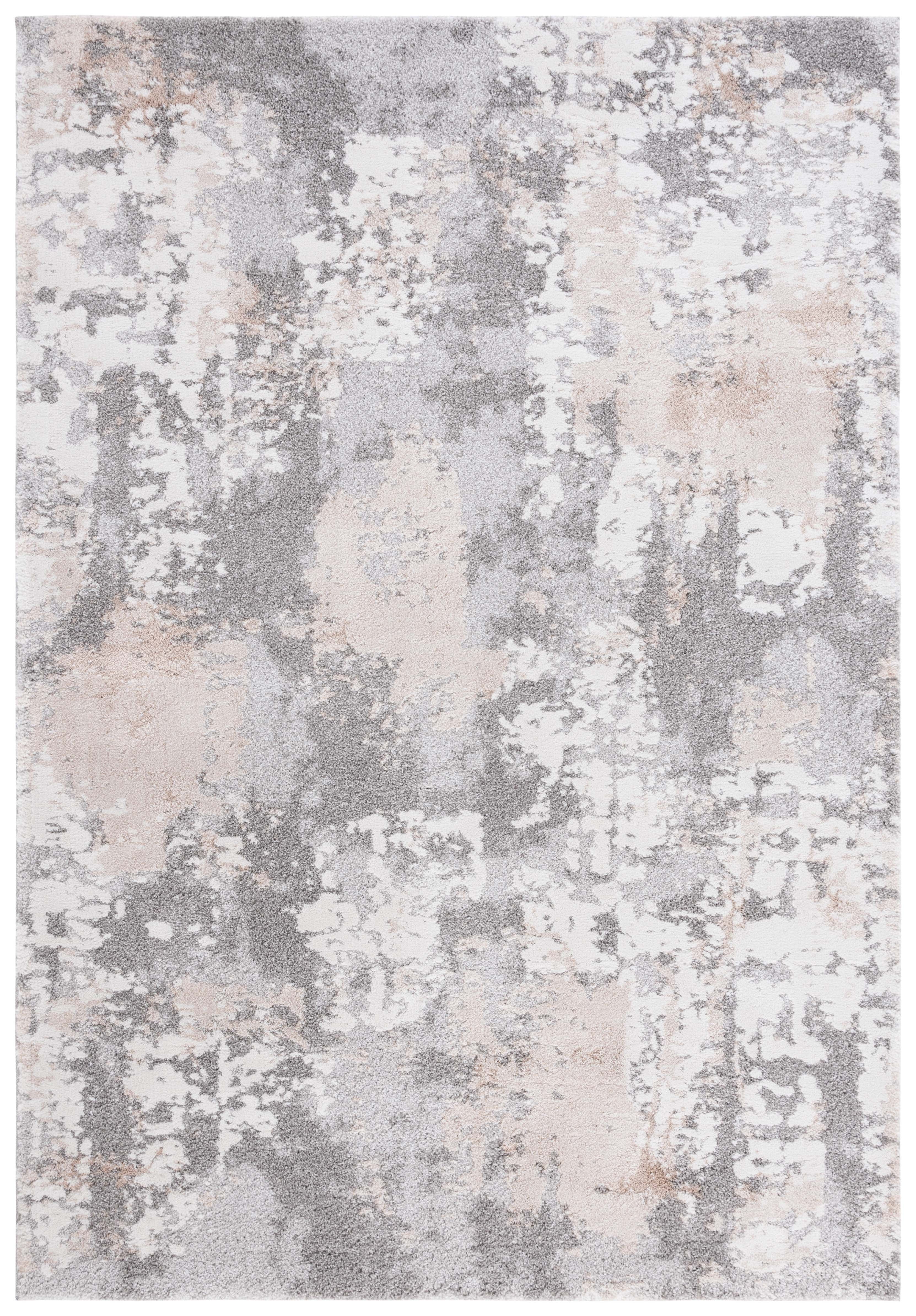 Beige and Grey Abstract Distressed Area Rug, 2'7" x 5'