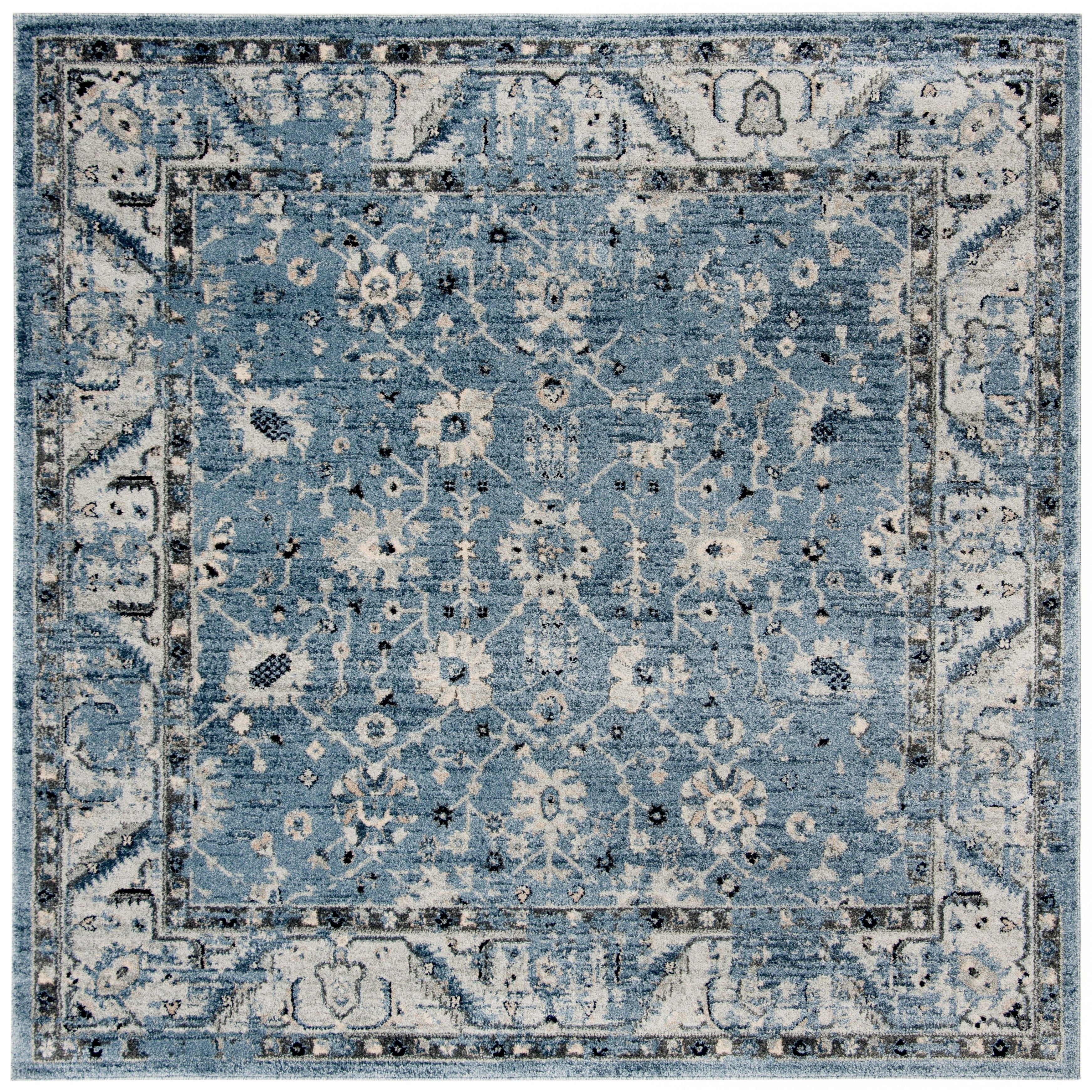 Charleston Vintage-Inspired Navy & Light Grey 6'7" Square Area Rug