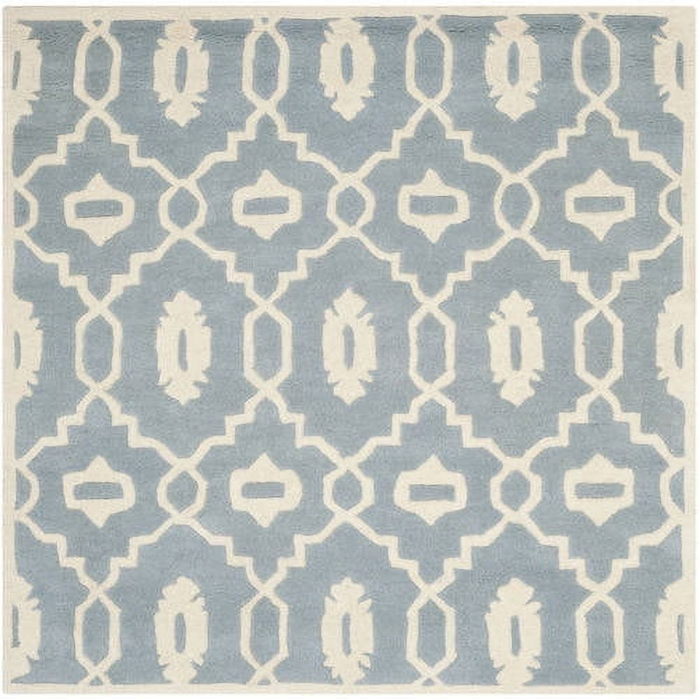 Blue and Ivory Hand-Tufted Wool Geometric Square Rug