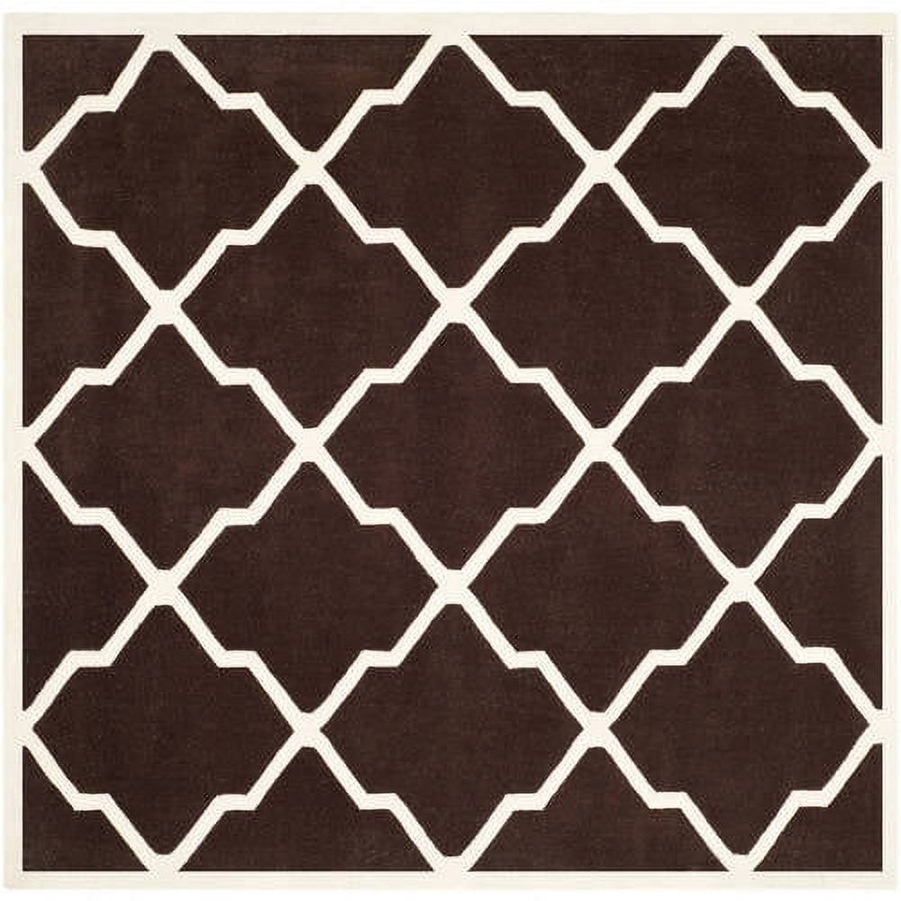 Hand-Tufted Dark Brown and Ivory Wool Square Rug