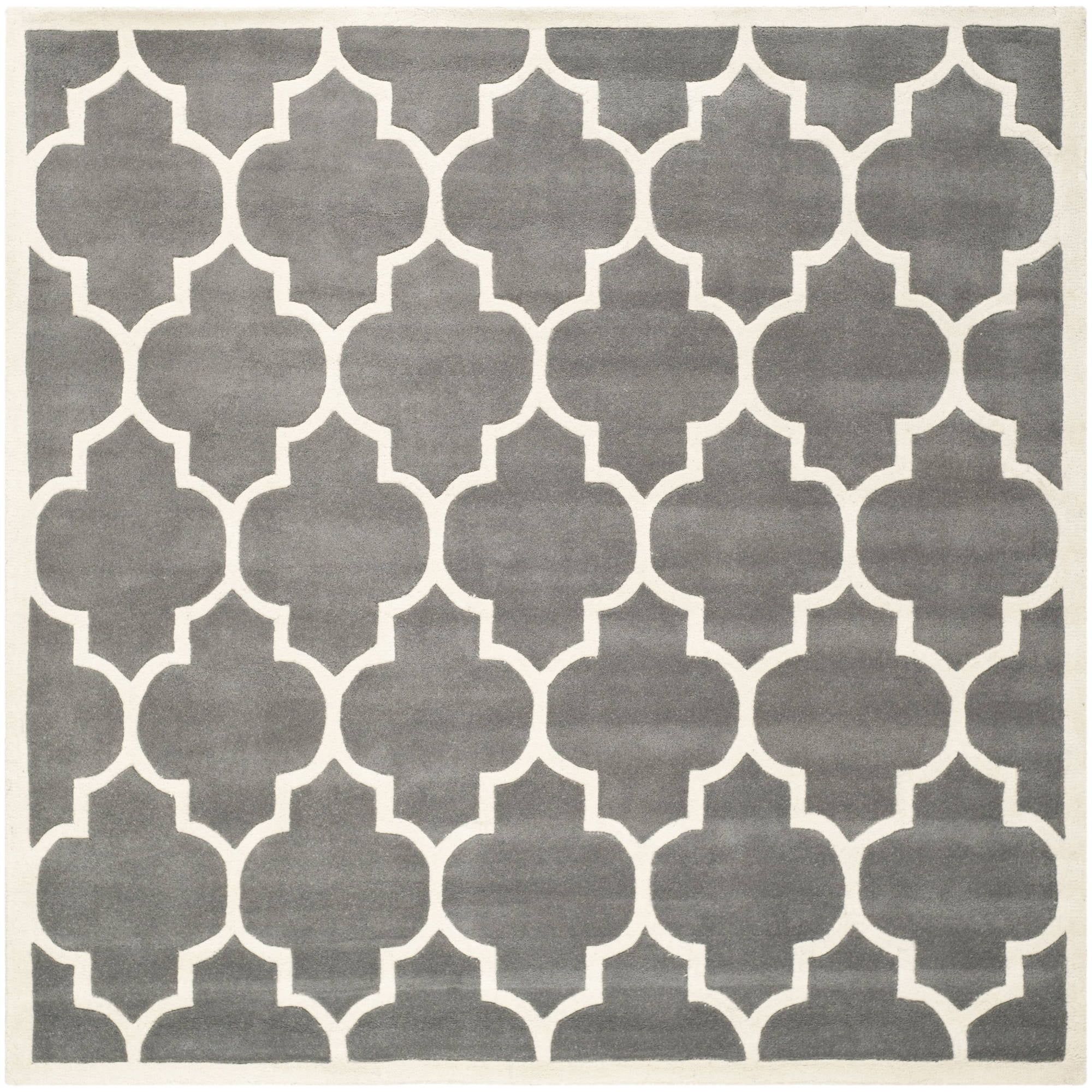 Handmade Tufted Wool Square Rug in Dark Grey, Stain-Resistant