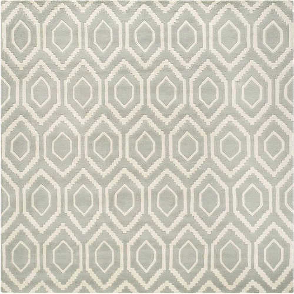 Grey and Ivory Geometric Hand-Tufted Wool Square Rug