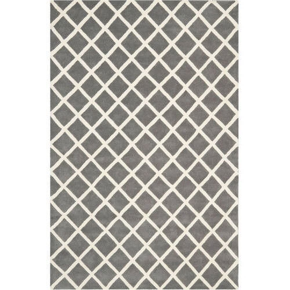 Ivory and Dark Grey Hand-Tufted Wool Geometric Rug