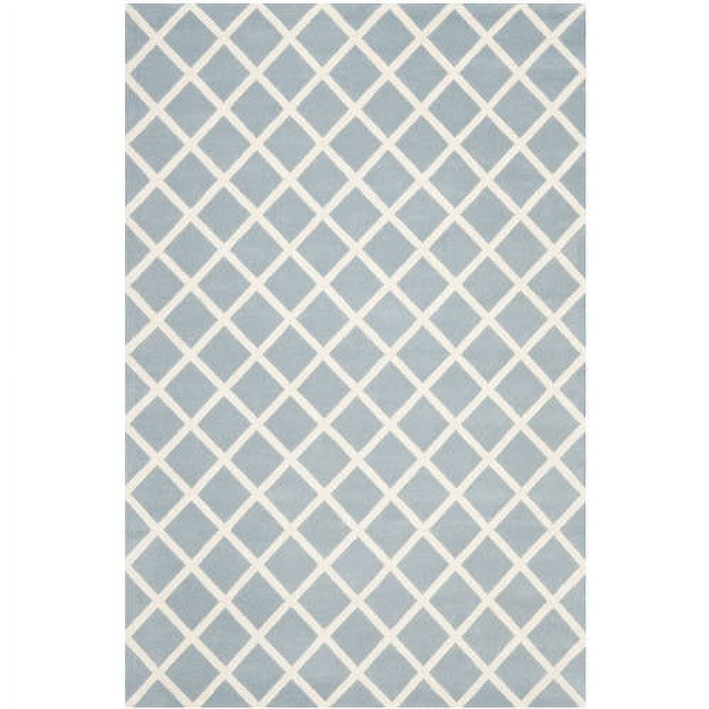 Blue Ivory Hand-Tufted Wool Geometric 3' x 5' Area Rug