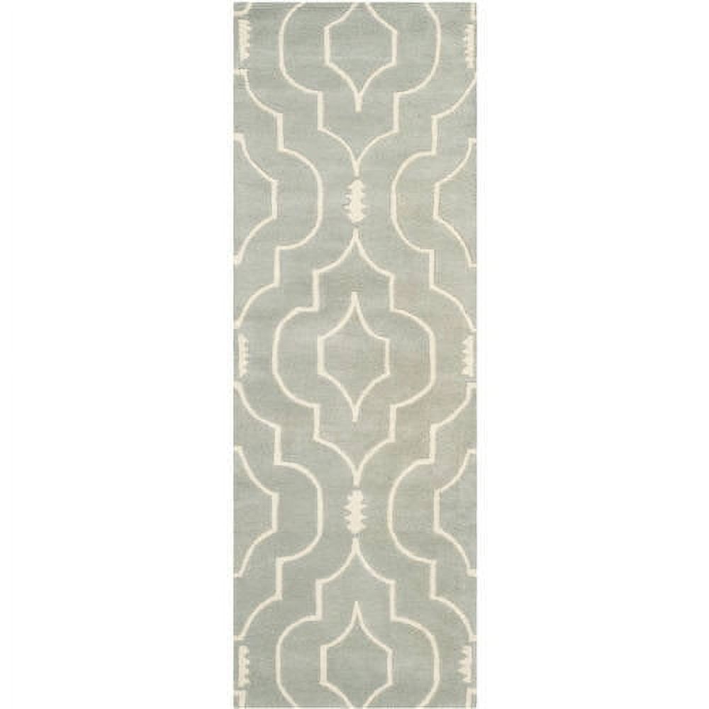 Gray and Ivory Hand-Tufted Wool Geometric Runner Rug