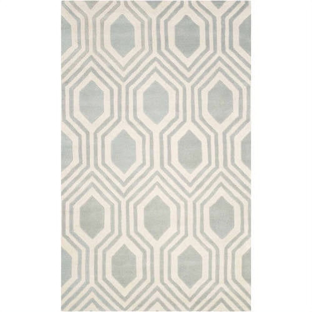 Gray and Ivory Tufted Wool Geometric Area Rug, 5' x 8'