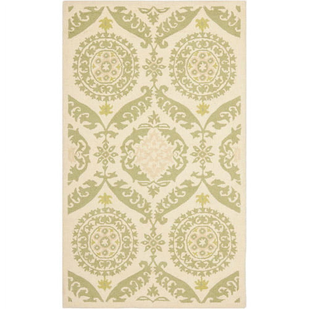 Handmade Ivory Wool Area Rug with Geometric Pattern