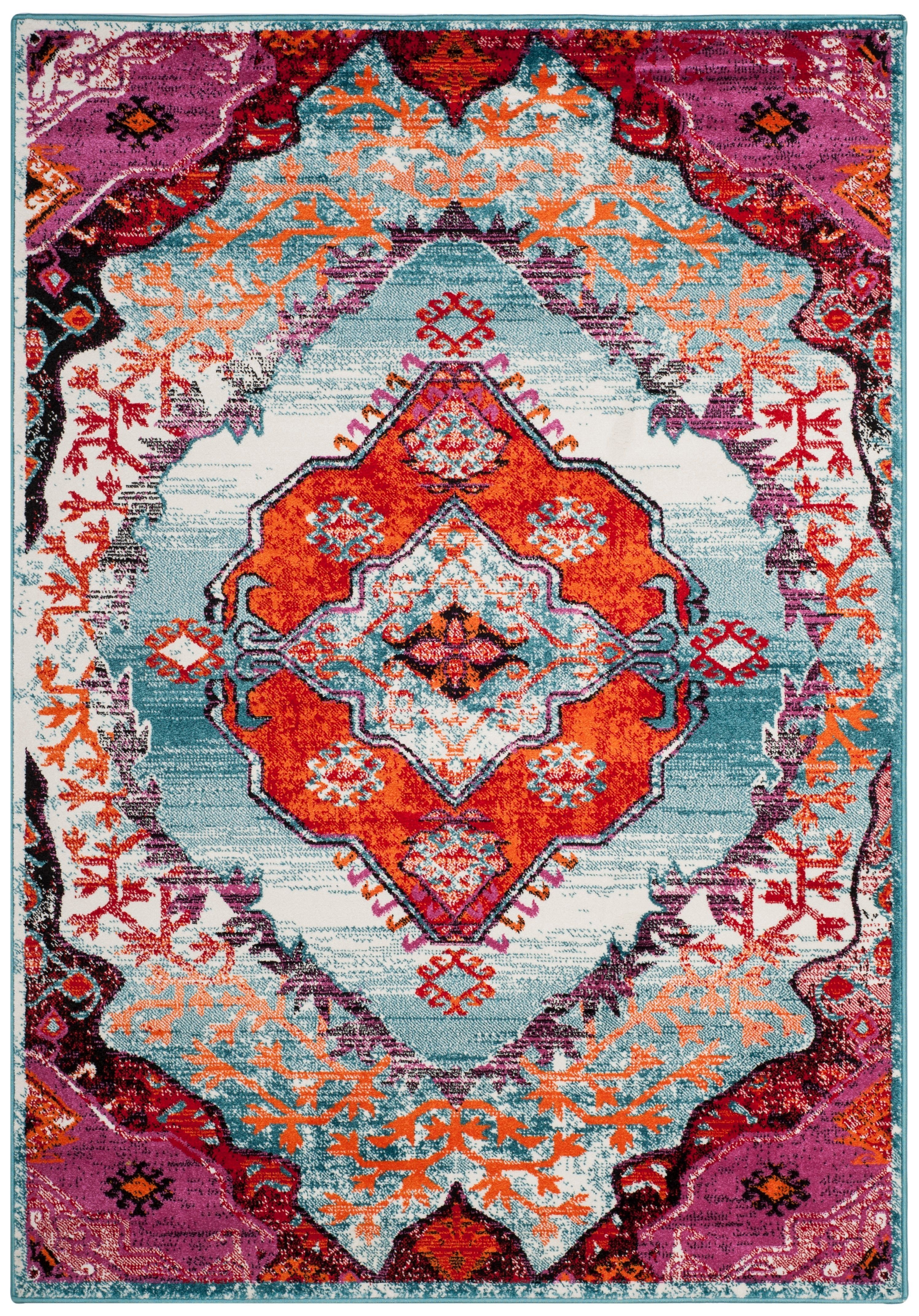 Light Blue and Fuchsia Synthetic Reversible 4' x 6' Area Rug