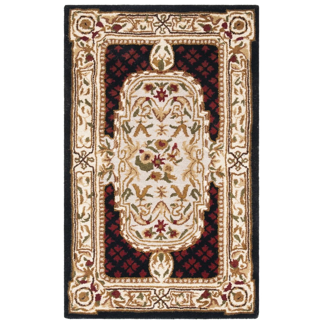 Classic Black and Ivory Hand-Tufted Wool Area Rug