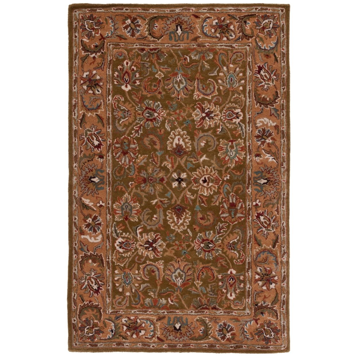 Olive and Camel Hand-Tufted Wool 4' x 6' Rug