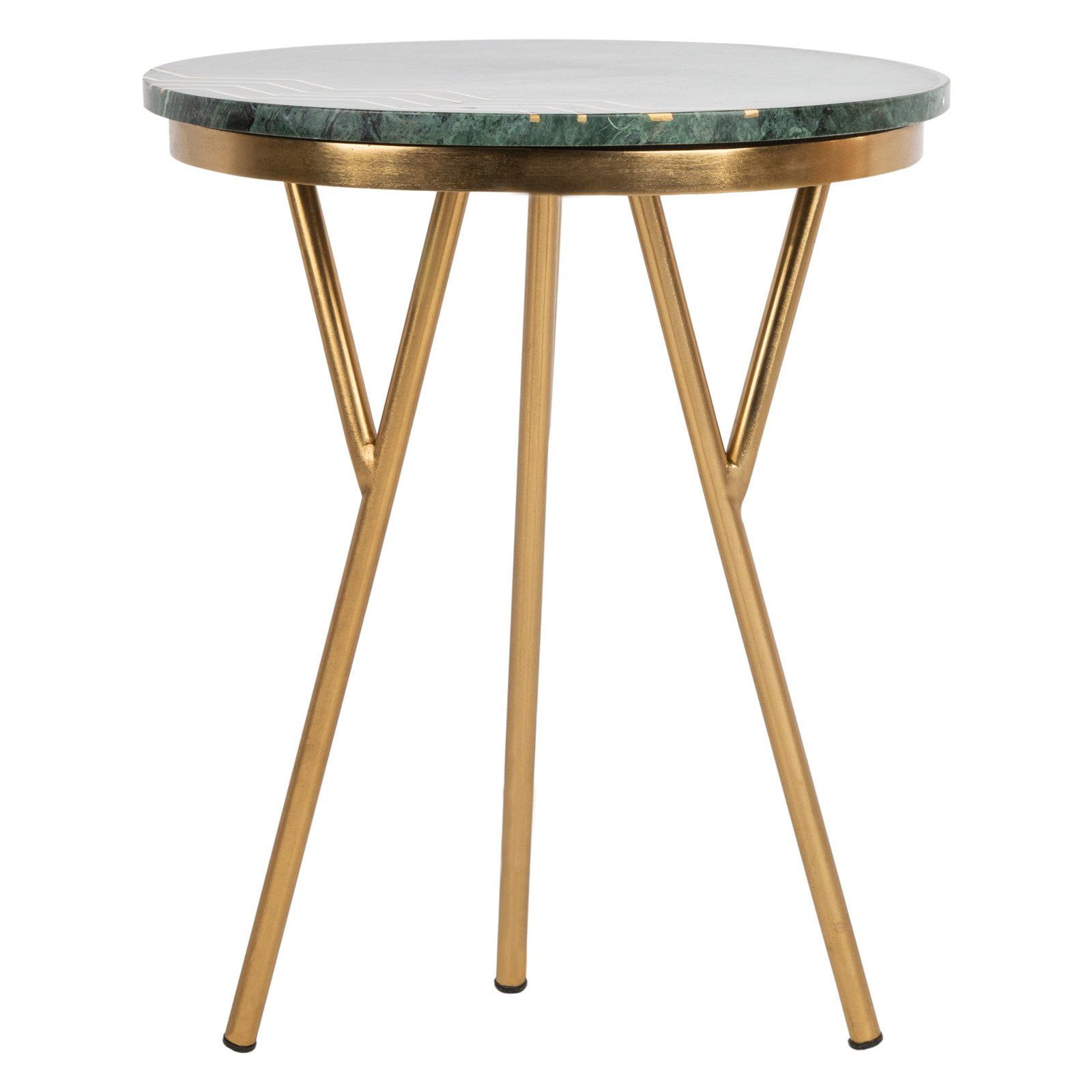 Aurelia 18" Transitional Round Stone Top End Table in Green & Gold