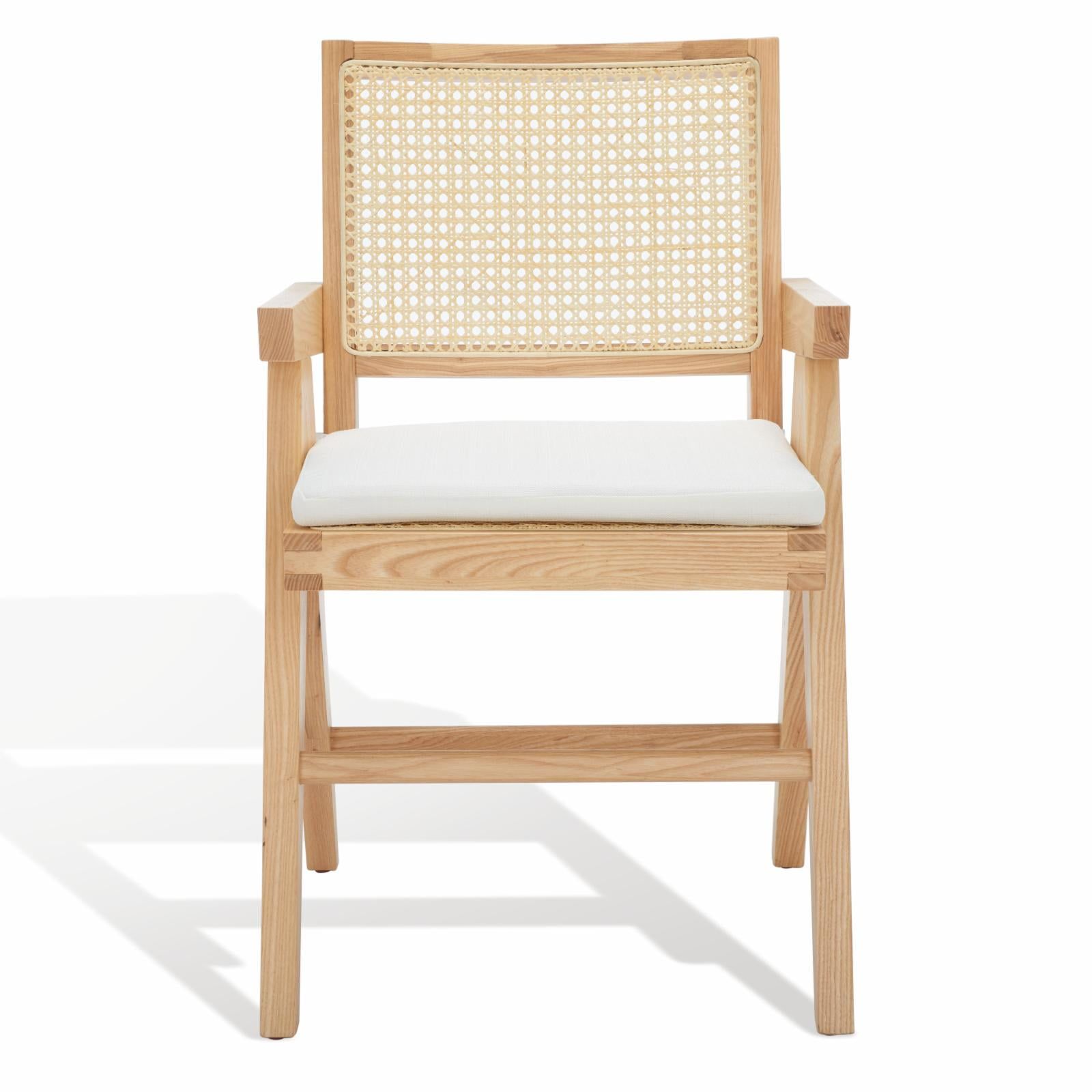 Colette 23" Natural Ash Wood & Rattan Armchair with White Cushion