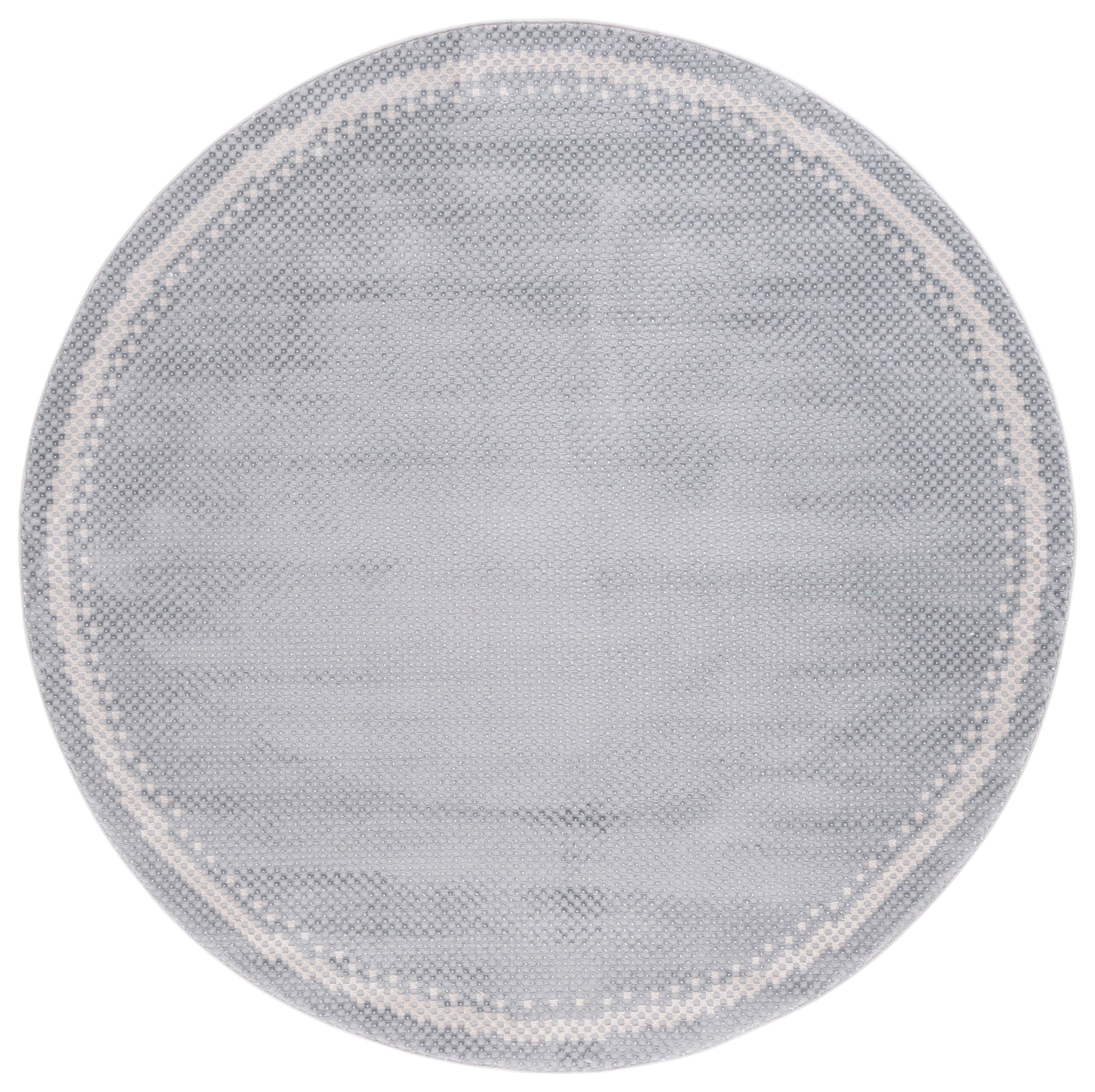 Grey and Beige Round Synthetic Area Rug, 6'7"
