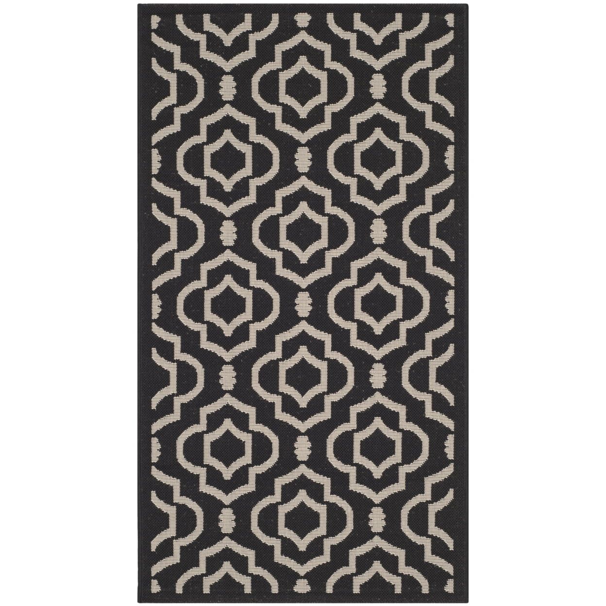 Rectangular Easy-Care Black/Beige Synthetic 5' x 7' Area Rug