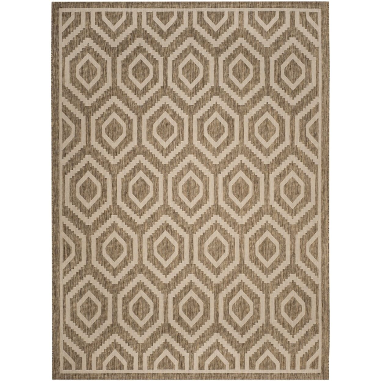 Brown and Bone Geometric Synthetic Rectangular Area Rug, 9' x 12'