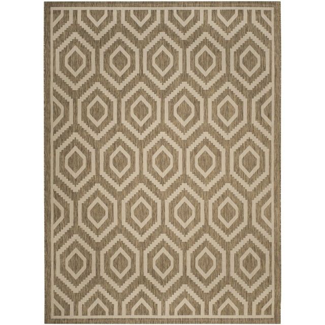 Brown and Bone Geometric Synthetic Rectangular Area Rug, 9' x 12'