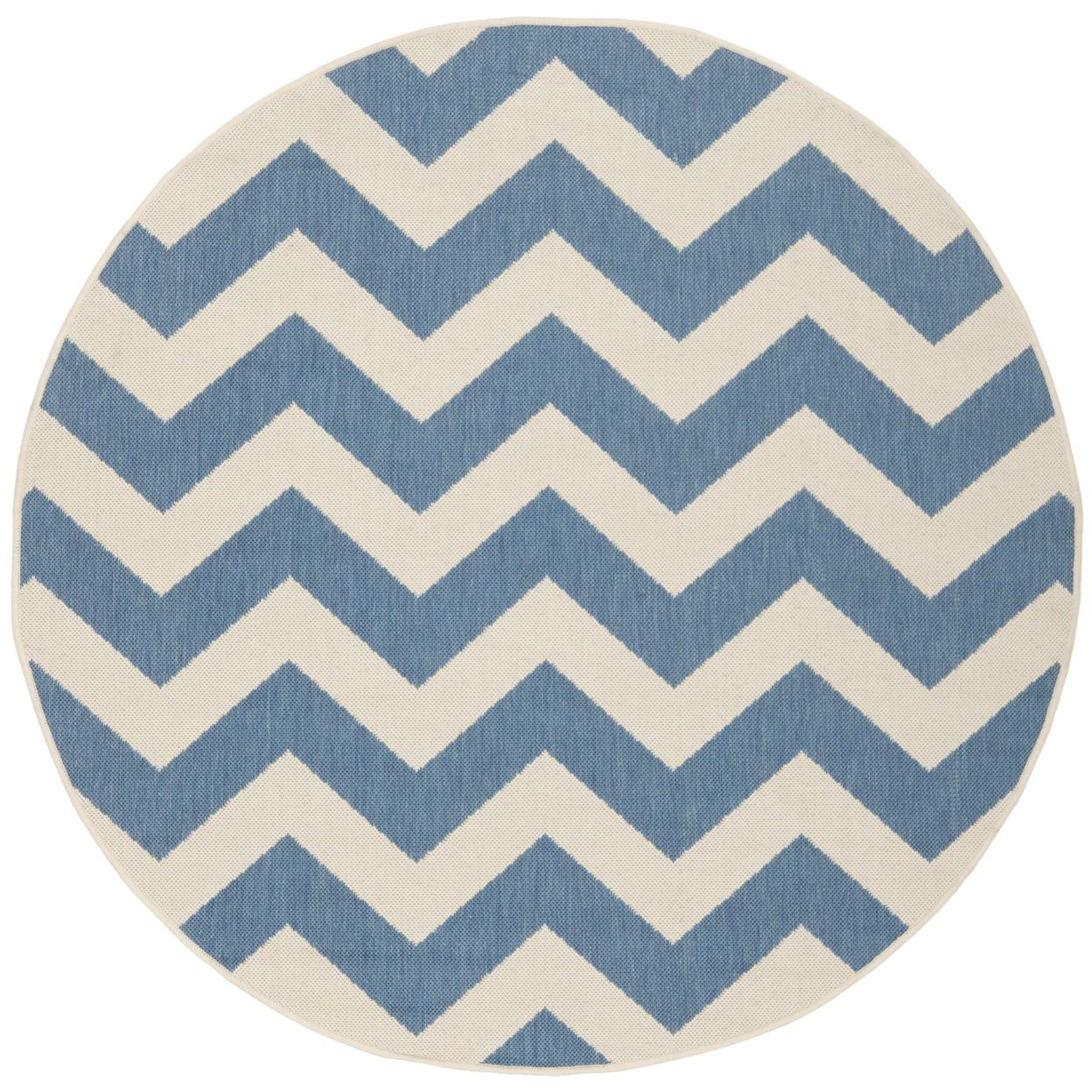 Reversible Blue and Beige Chevron 4' Round Synthetic Area Rug