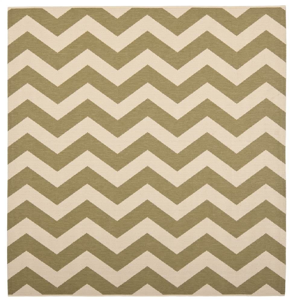 Green and Beige Chevron Square Synthetic Indoor/Outdoor Rug, 4' x 4'