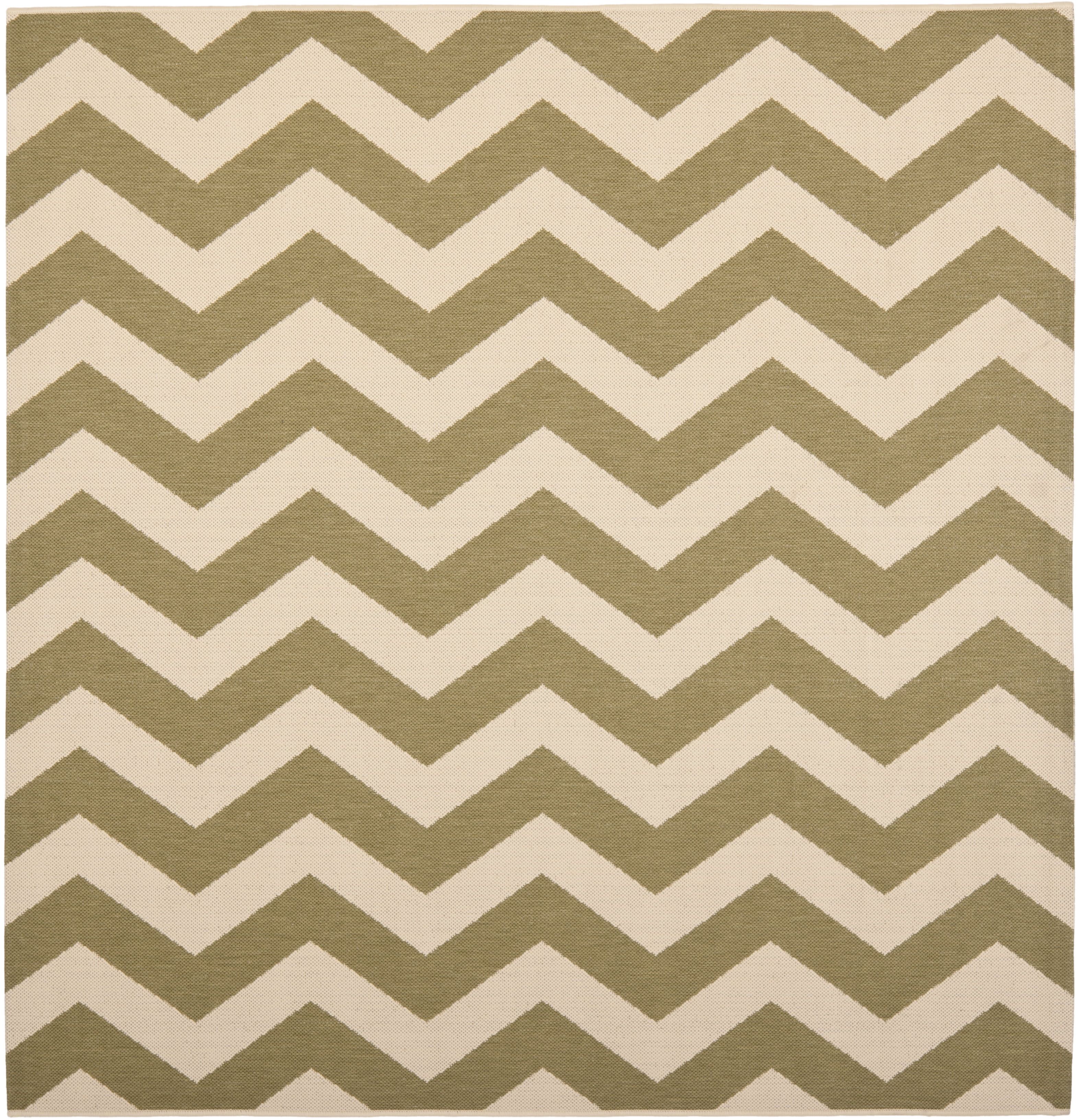 Green and Beige Chevron Square Indoor/Outdoor Rug