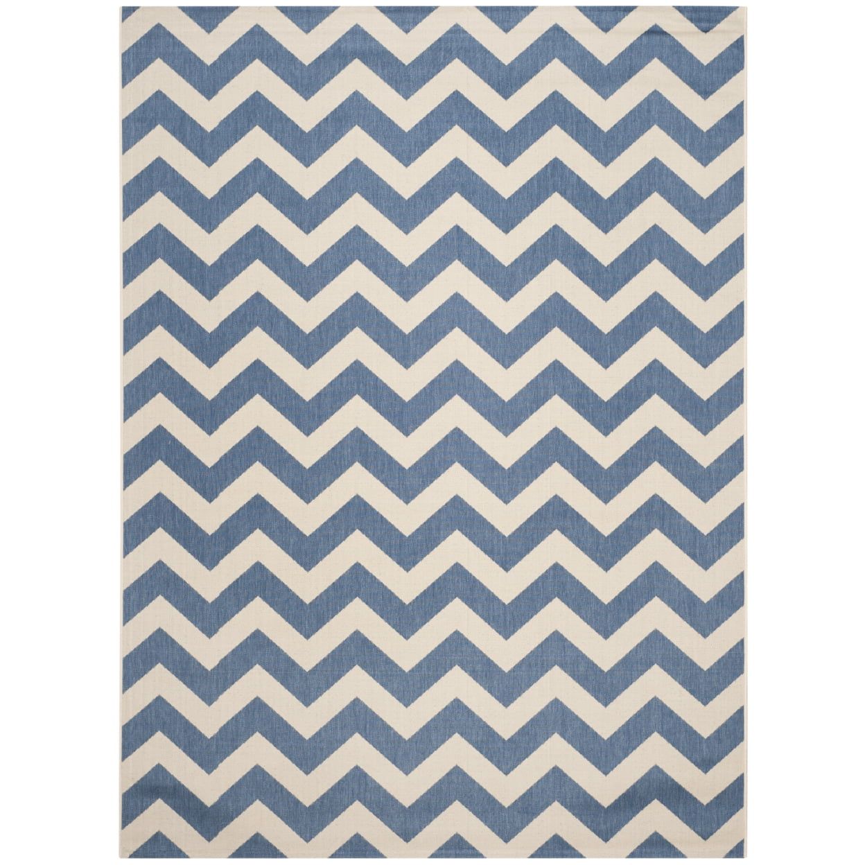 Blue and Beige Chevron Indoor/Outdoor Synthetic Area Rug