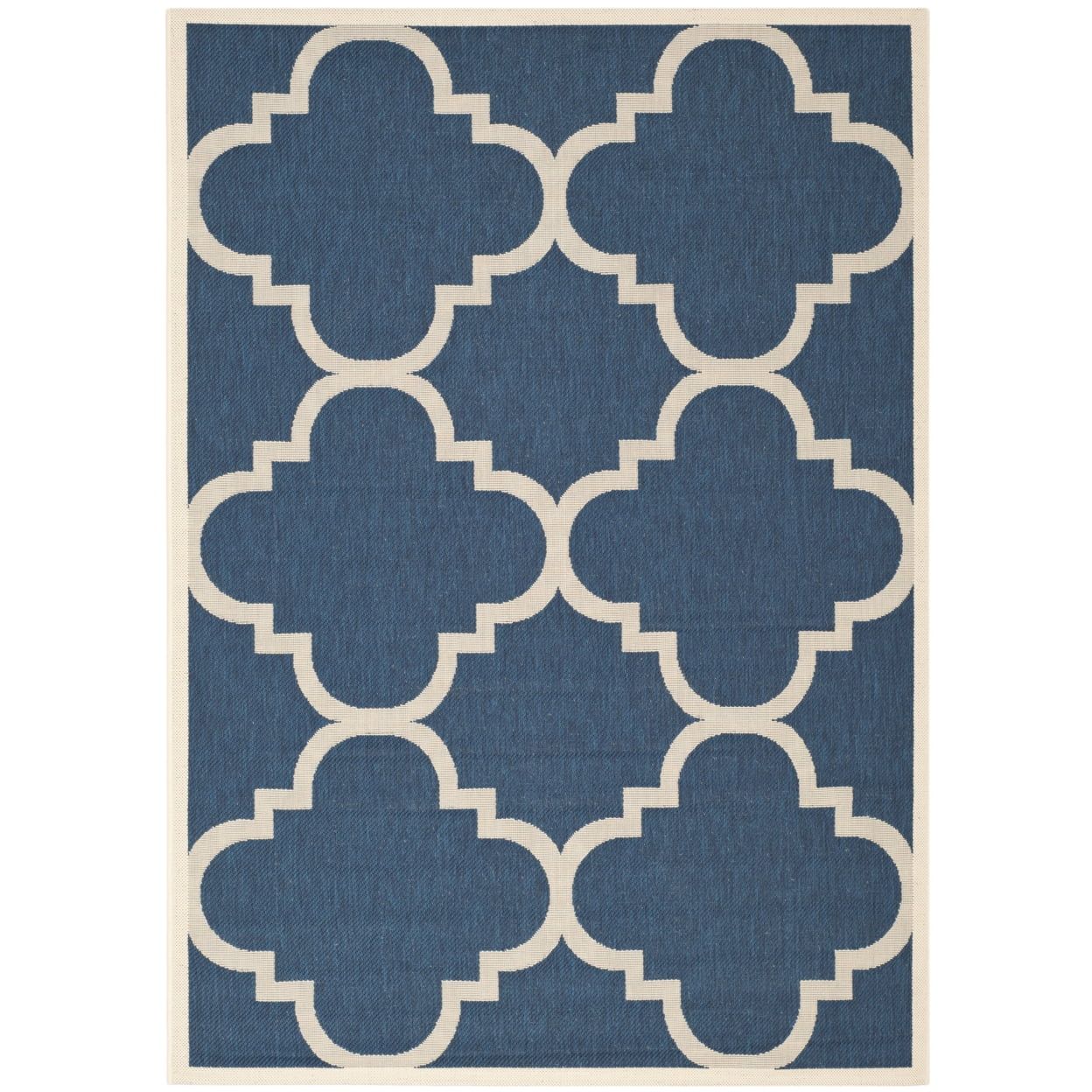 Navy and Beige Quatrefoil Outdoor Area Rug, 5'3" x 7'7"