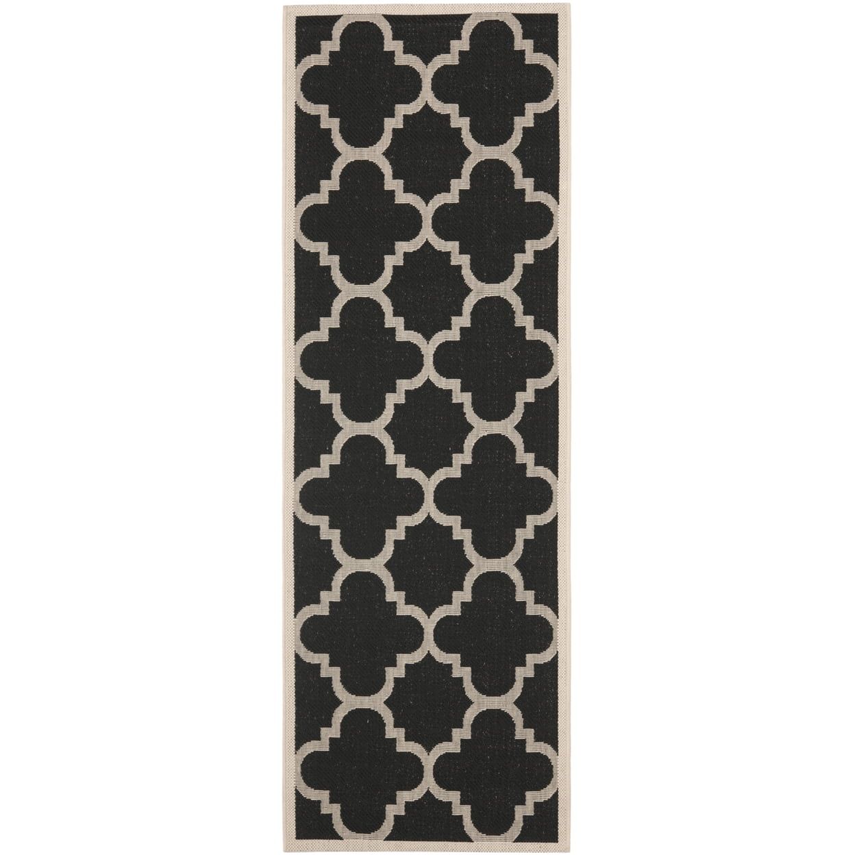 Modern Black and Beige 27'' Synthetic Reversible Runner Rug