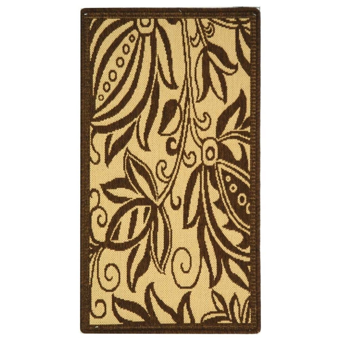 Natural Brown Floral Motif Outdoor Area Rug