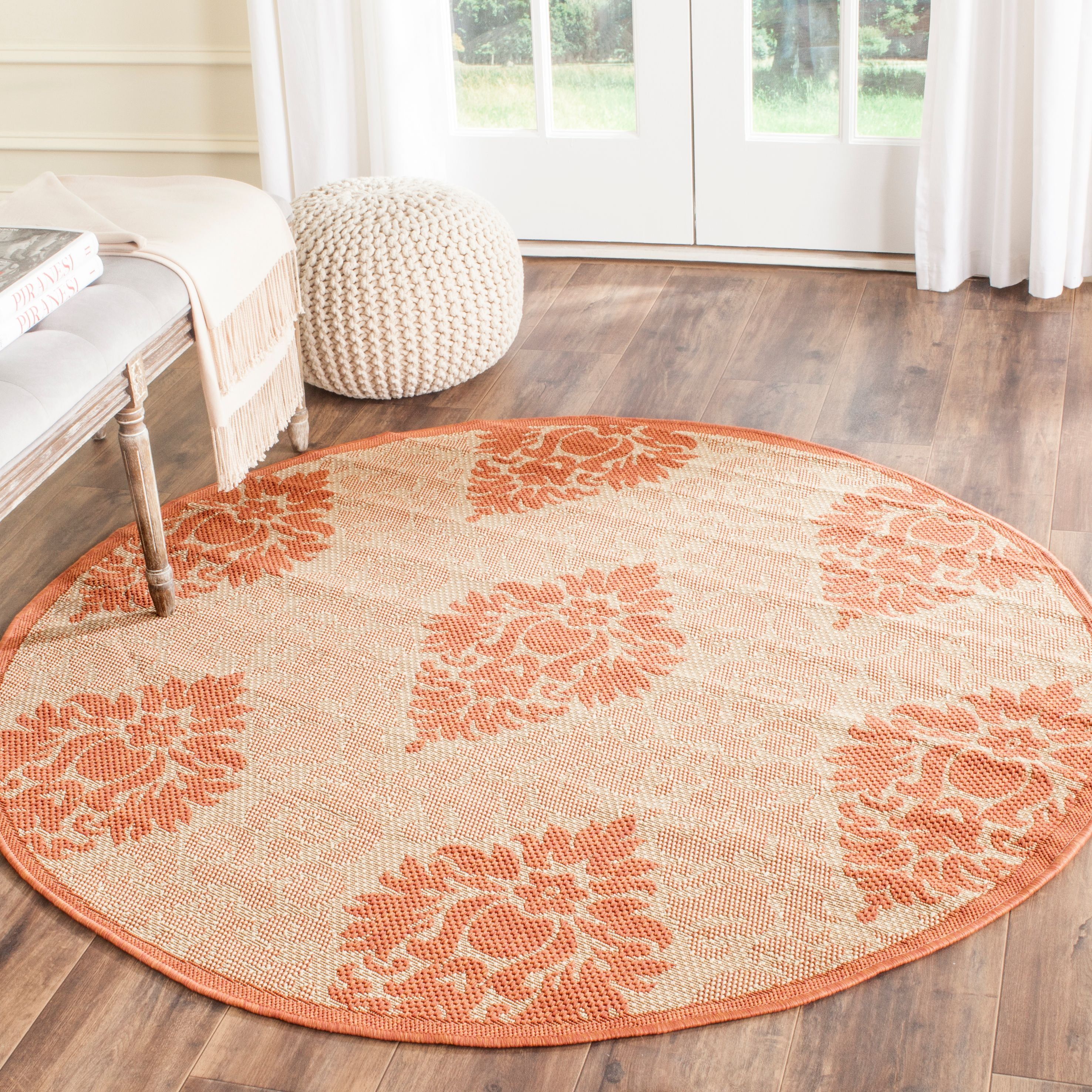 Natural Terracotta Round Synthetic Flat Woven Reversible Rug