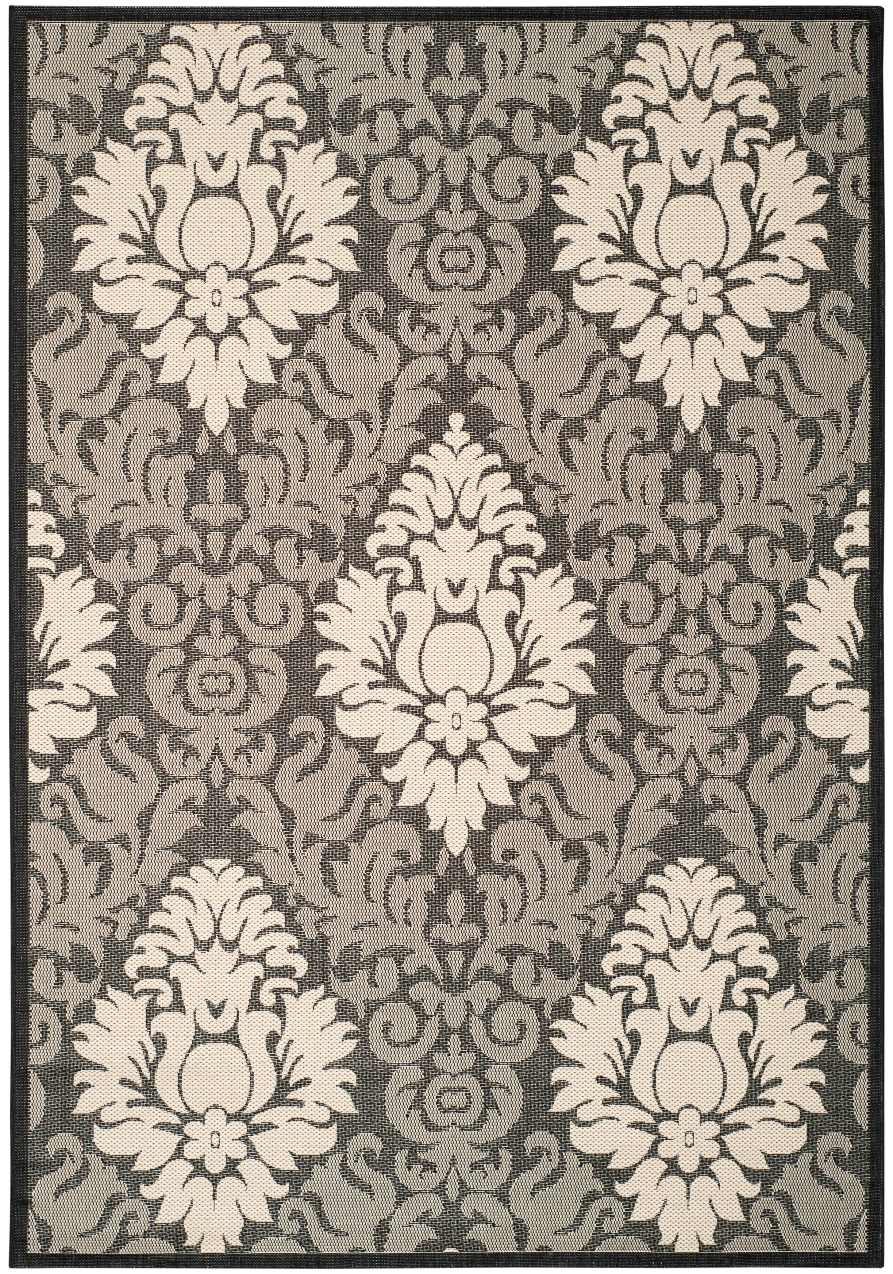 6' x 9' Black Synthetic Damask Area Rug