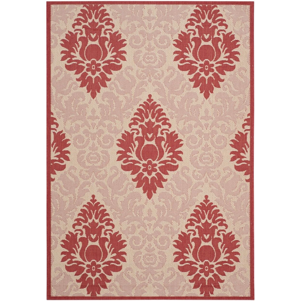 Natural and Red Rectangular Synthetic Easy Care Area Rug 8' x 11'