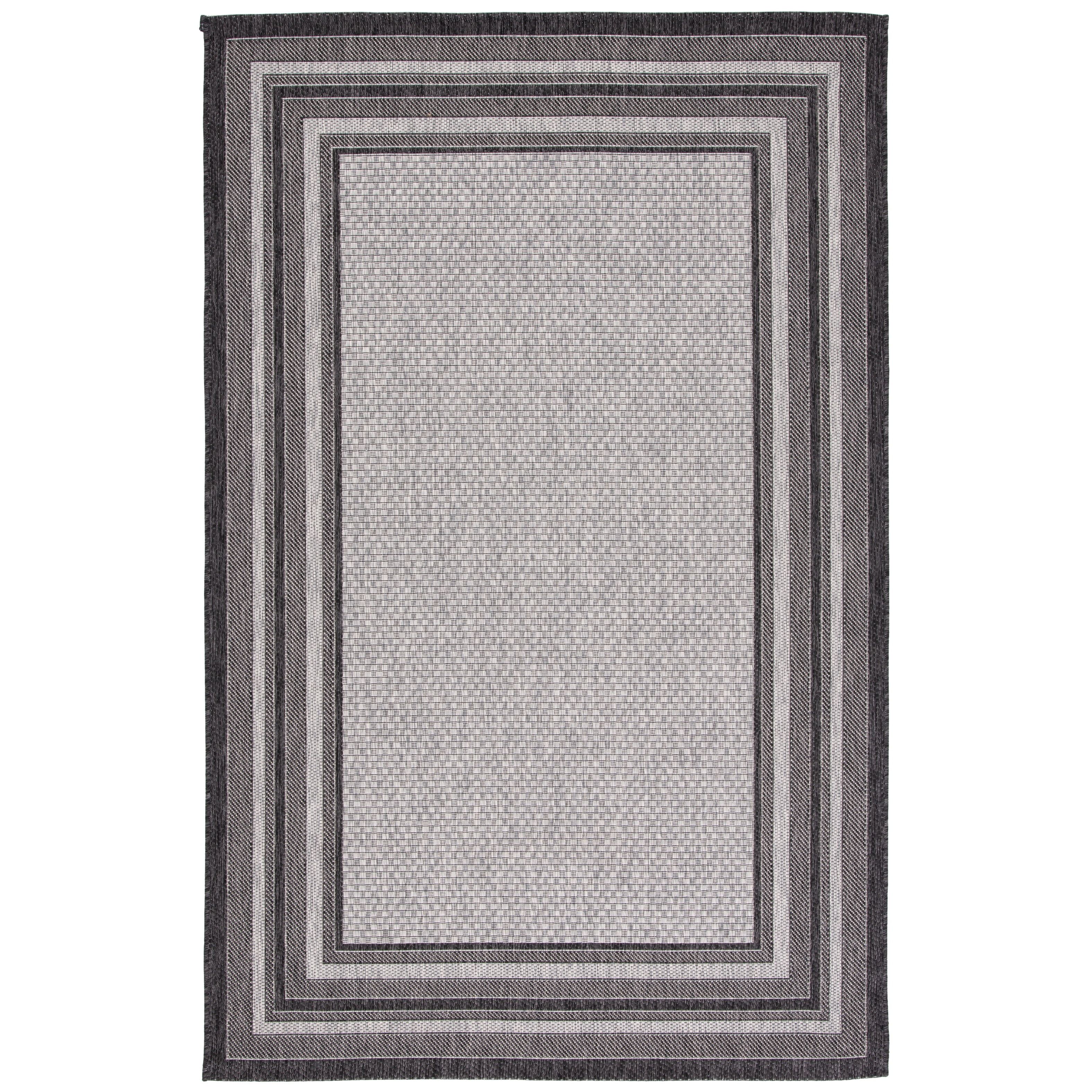 Reversible Easy-Care Synthetic 4' Square Rug in Light Grey/Black