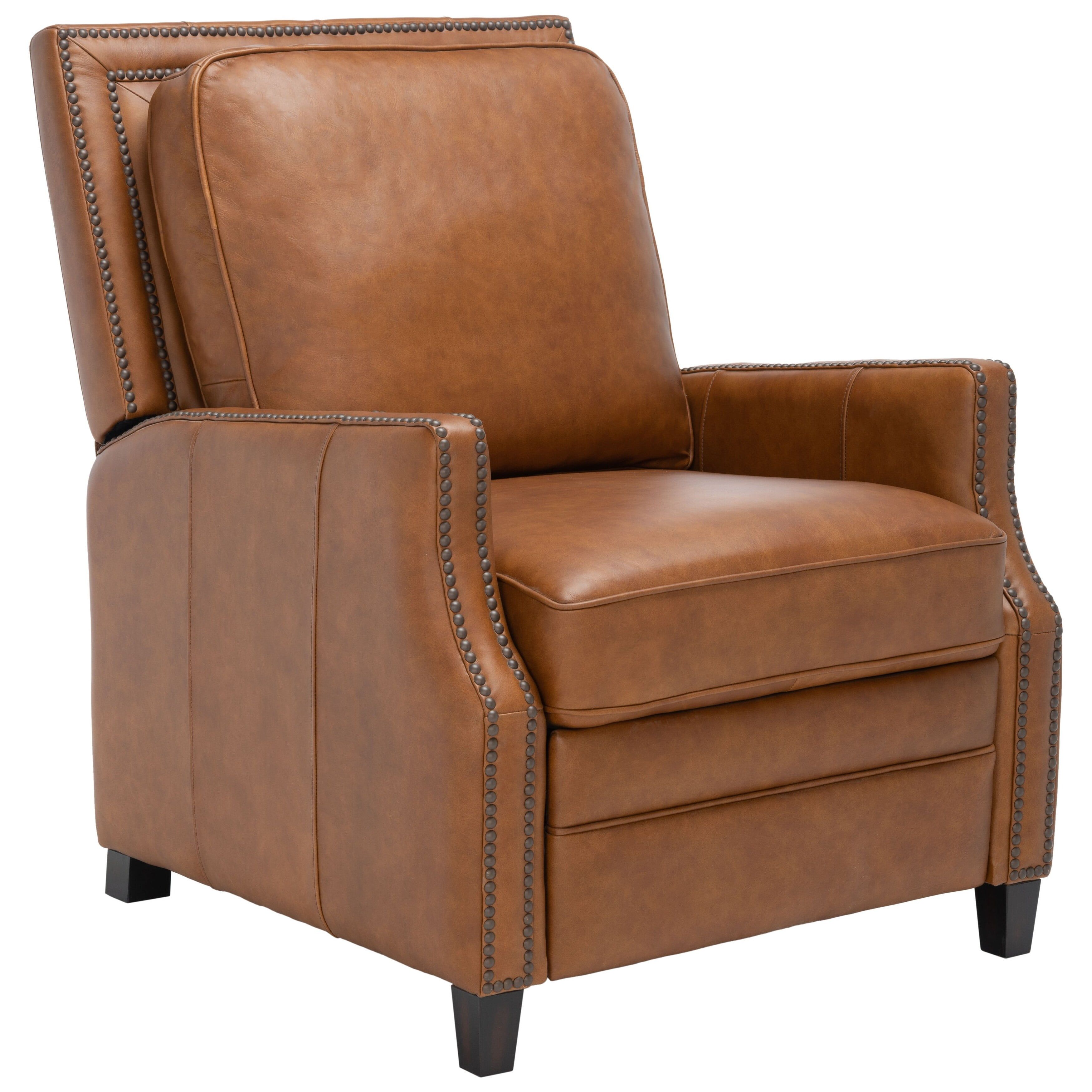 Sleek Dark Grey Leather Recliner with Wood Accents