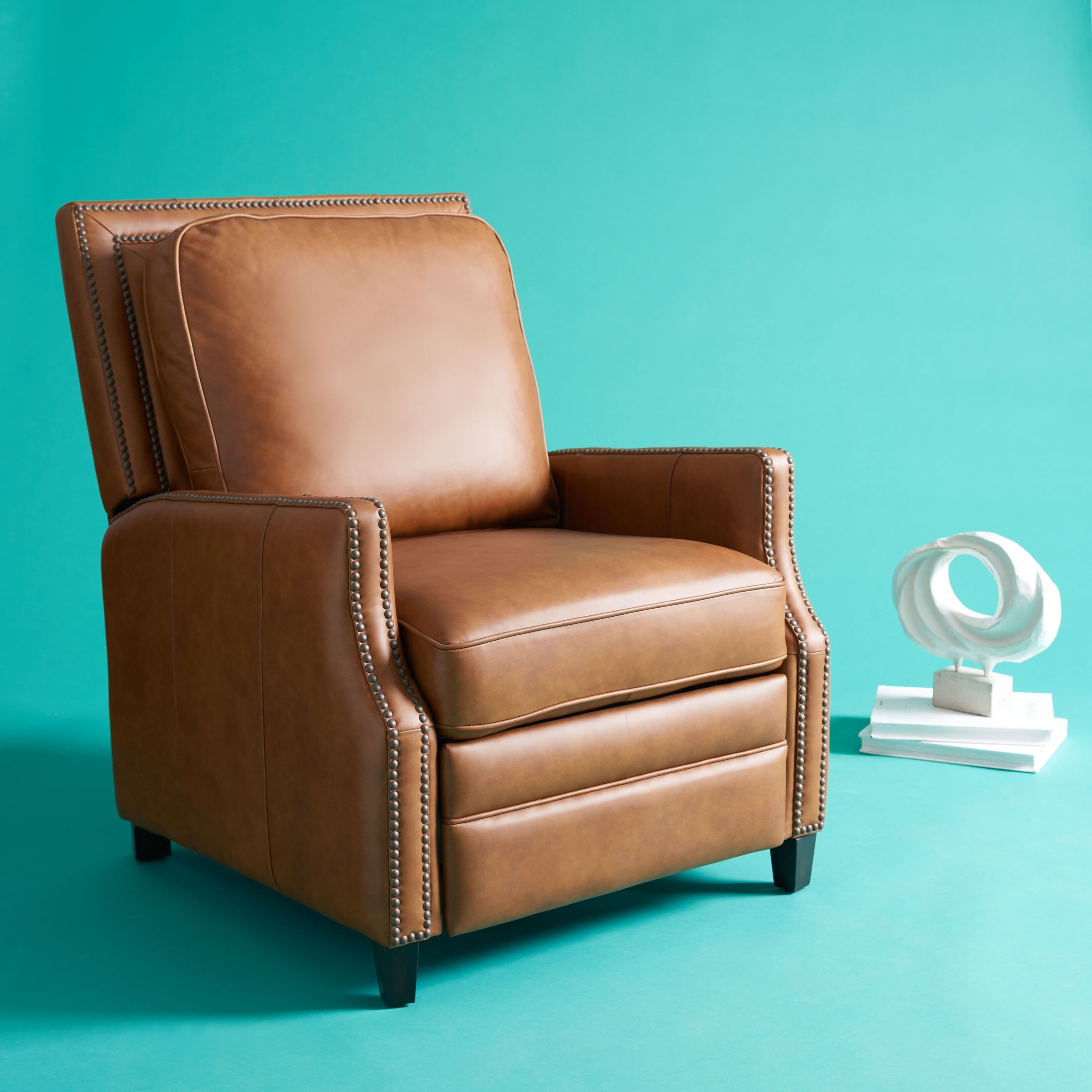 Buddy Contemporary Leather Recliner in Coffee Brown with Birch Wood Legs