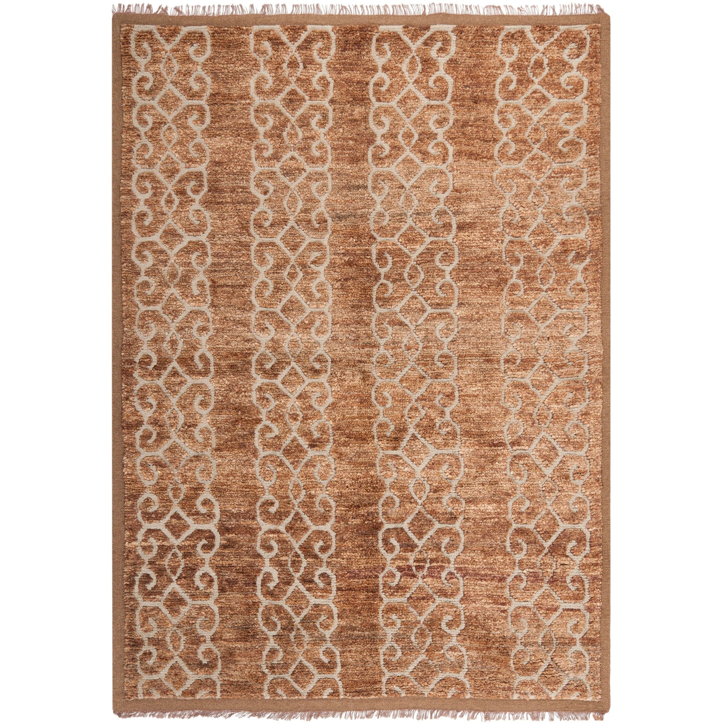 Brown Hand-Knotted Wool and Silk Geometric Rug 2' x 3'